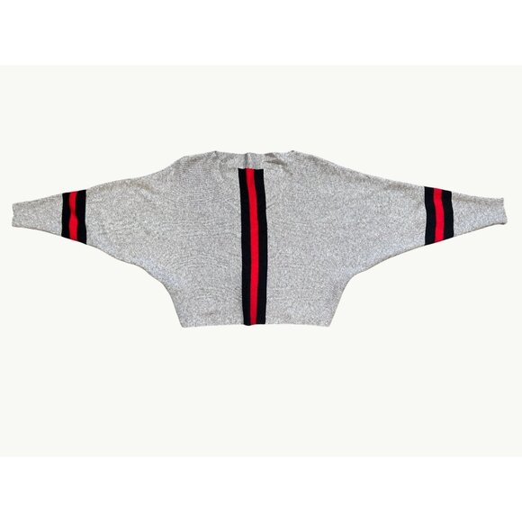 CCC Gray Batwing Crop Top Sweater Red Black Stripes Chic Style Comfortable Versa - Picture 7 of 9